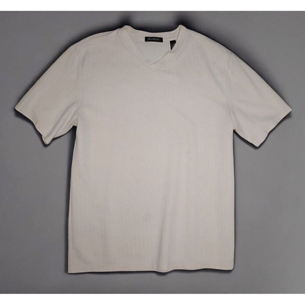 Brandini Beige Ribbed V-Neck Short Sleeve T-Shirt - Size XL